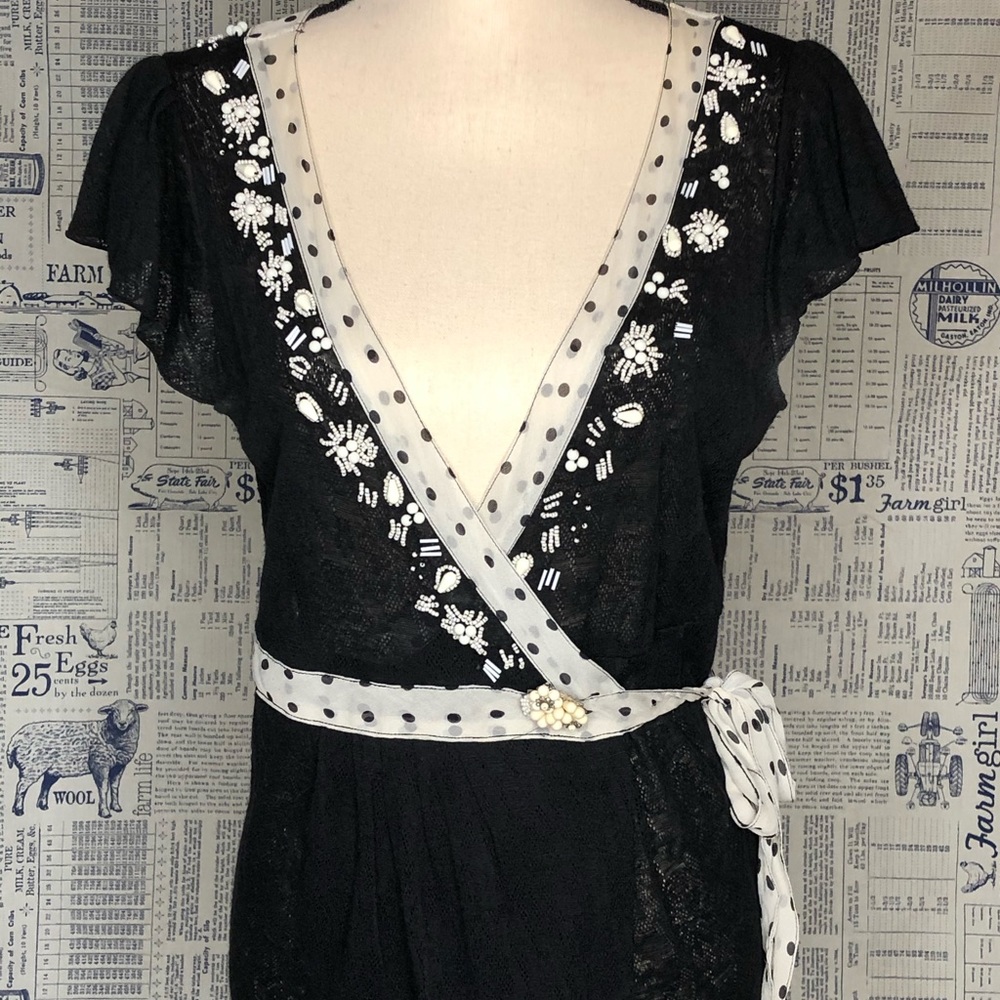 Anthropologie Wrap Top w/ Vintage Accents